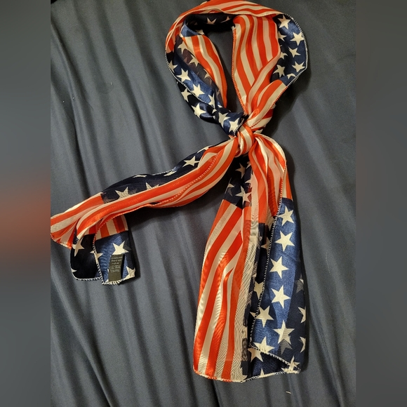 American Flag Scarf Red White Blue Patriotic 4th Of July Silk Feel 60in Lay Flat - Picture 1 of 4